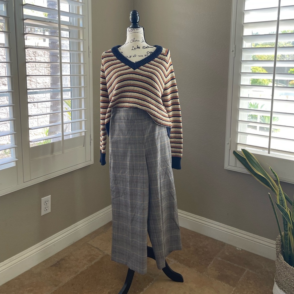 Express High Waisted Plaid Wide Leg Cropped Pants